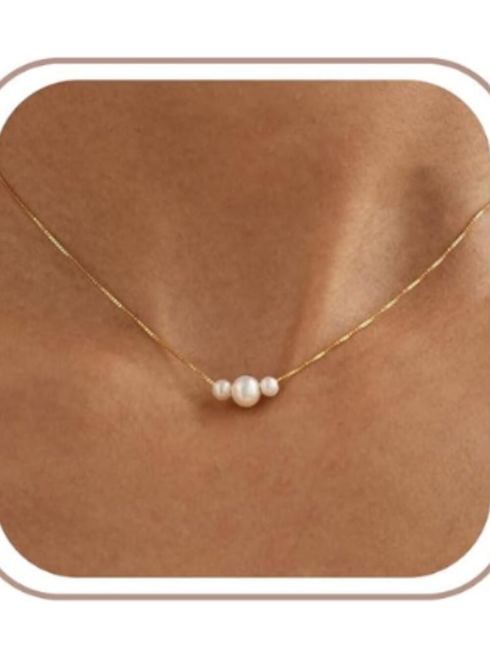 Women's 14K Plated Dainty Gold Pearl Necklace